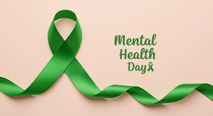 Show your unwavering support for Mental Health Day with this vibrant green awareness ribbon, symbolizing hope and crucial wellbeing advocacy.