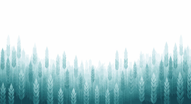 Abstract vector illustration of lush green wheat field stalks rising towards a bright white sky, ideal for agriculture or nature themes