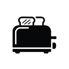 Minimalist black and white of a classic two-slice toaster with bread slices inside, symbolizing breakfast or kitchen appliances