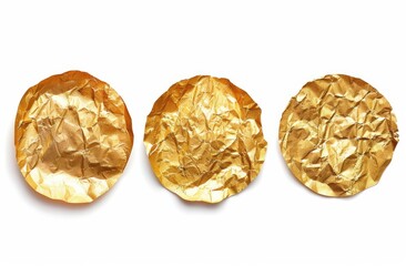 Gold Discs Crumpled metallic circles against a pure white background. Concept use