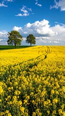 Obraz premium Vast yellow field under a blue sky