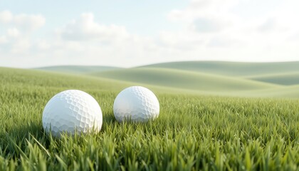 Two spheres on the grassy field, under a partly cloudy sky, evokes the tranquility of a pleasant day outdoors