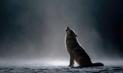 Lone Wolf Howling at the Moon in the Night.