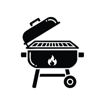 Barbecue Grill with Lid Open Showing Grilling and Flame Symbol for Outdoor Cooking
