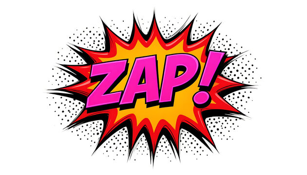 Zap comic book style pop art explosion on white background