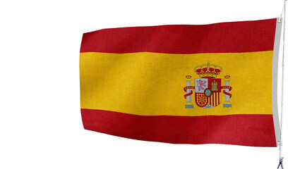 Fototapeta premium High-quality spain national flag close-up flag waving on a white background culture, - Symbol of culture, heritage, and patriotism