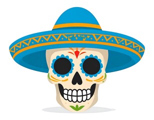 Festive Calavera Skull with Sombrero in Vibrant Colors for Day of the Dead