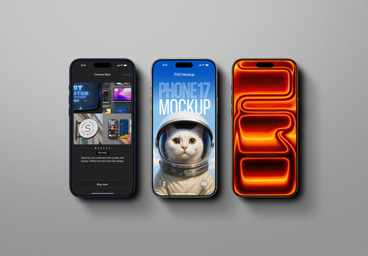 Phone Mockup - Phone 17, Flat-Lay (3 Objects)