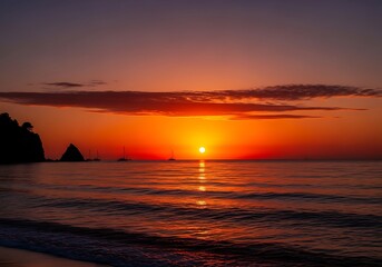 Sunrise over Calm Ocean Beach.