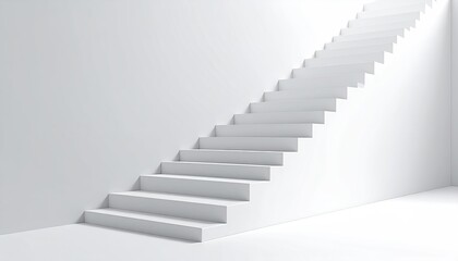 Obraz premium Ascending white stairs, minimalist design, bright space for abstract conceptual art