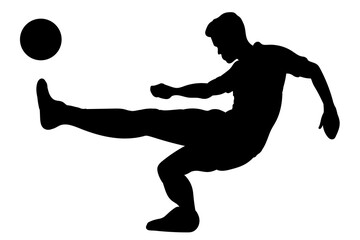 Illustration of an unrecognizable soccer player doing a pistol squat to control a ball in aerial action