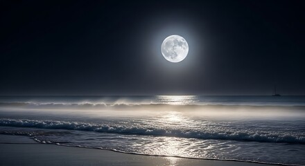 Night Moonlit Beach Scene.