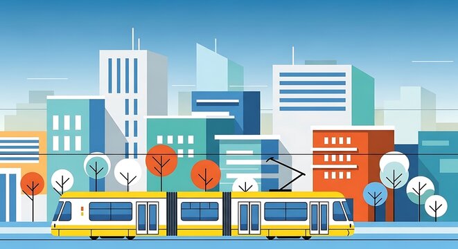 Cityscape Urban Transportation Tram. - Powered by Adobe