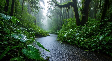 Tranquil Lush Rainforest Stream.
