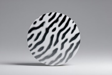 Obraz premium Circular disk with rippled black-white pattern against grey