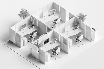 Isometric office cubicles; a clean, organized open space, perfect for collaboration