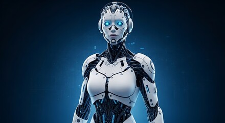 Futuristic Robot Woman Focused on Task.