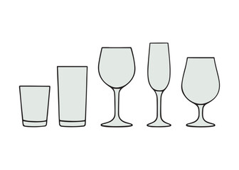 Glassware Line Art Illustration – Wine Glass, Champagne Flute, Cocktail and Drinking Glass Vector Design