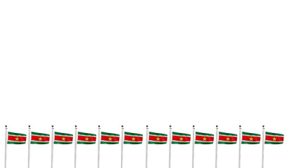 Fototapeta premium Suriname flag waving with clouds in the sky for airy, optimistic visuals.