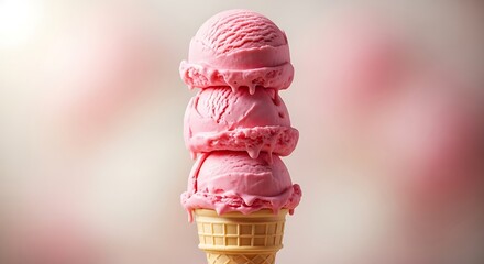 Pink Ice Cream Cone, Delicious Dessert Treat.