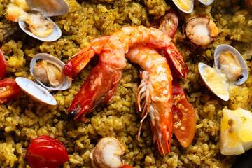 pan of spanish seafood paella