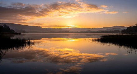 Sunrise over Calm Lake Landscape.