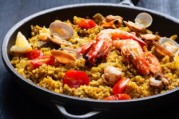 pan of spanish seafood paella