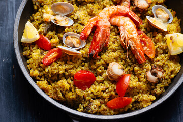 pan of spanish seafood paella