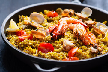 pan of spanish seafood paella
