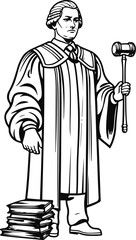 Black thick outline with white background, Smooth outline of a judge with gavel in hand