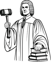 Black thick outline with white background, Smooth outline of a judge with gavel in hand 2