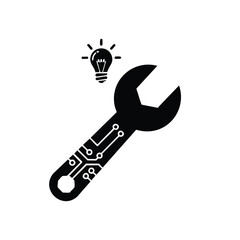 Digital Circuitry Wrench with Light Bulb Representing Innovation and Technology Concept