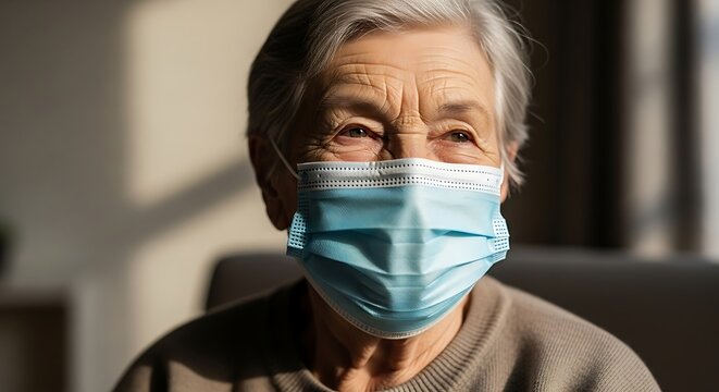 Elderly Woman Wearing Mask Smiling.
