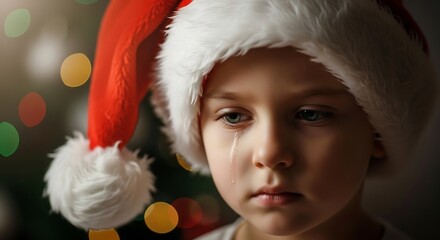 Sad Child with Santa Hat