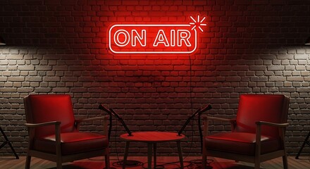 Red Neon On Air Studio Setting.