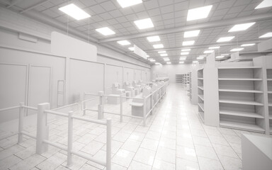 White blank empty 3d supermarket design rendering