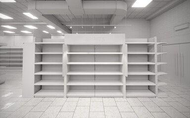 White blank empty 3d supermarket design rendering