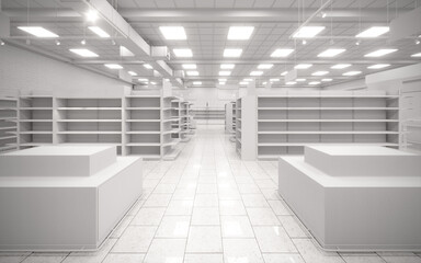 White blank empty 3d supermarket design rendering