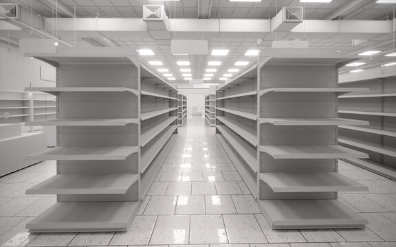 White blank empty 3d supermarket design rendering