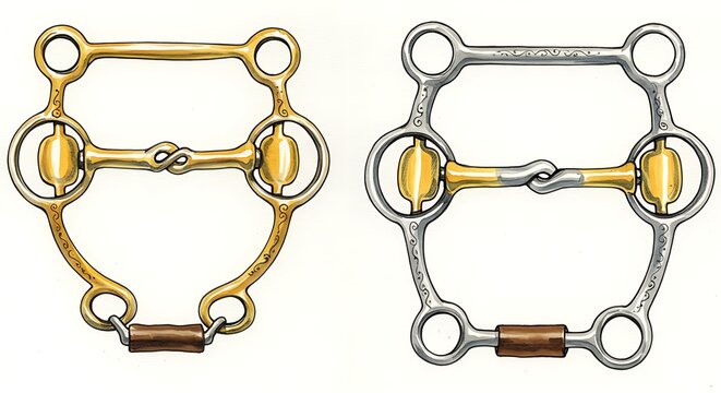 Equestrian equipment illustration two horse bits against white background