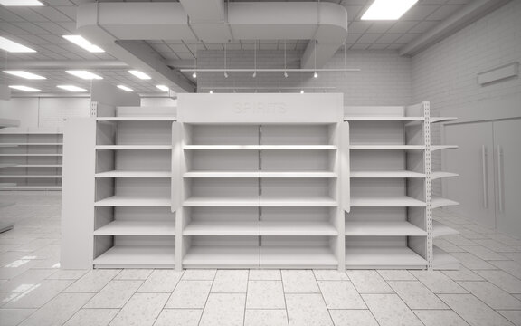 White blank empty 3d supermarket design rendering