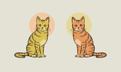 Cartoon cats characters collection. Different cat`s poses, yoga and emotions set. Flat color simple style design.