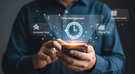 Person Manages Time Using an App for Completed Tasks, Long Term Goals and Productivity (time Management)