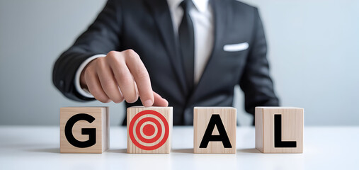 Goal Achievement with Wooden Blocks: Business Strategy and Success, Target Focused Concept in Corporate Setting, Motivation