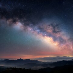 Naklejka premium High quality image of breathtaking milky way over the mountain range at night with starry sky.