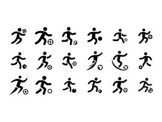 Fototapeta premium Football icons pack, athletic silhouettes, team sports graphics for branding