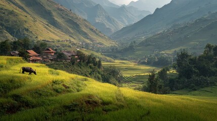 Obraz premium Picturesque mountain valley village