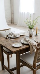 Rustic Wooden Dining Table Setting.