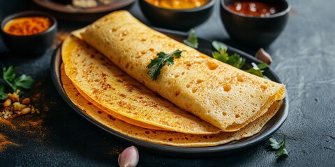 Neer dosa or thin soft rice crepes on the table