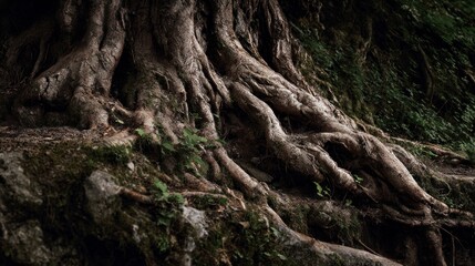 Obraz premium Large tree roots emerging from earth